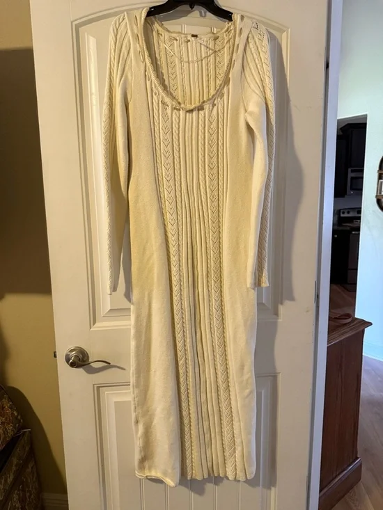 Free People Cream Ribbed Knit Long Sleeve Maxi Dress - Picture 3 of 7